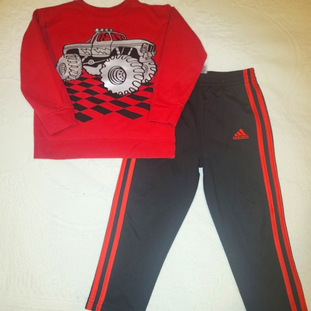 Garanimals Monster Truck Sweatshirt and Adidas Warm Up Pant